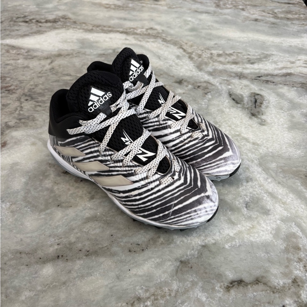 Addidas Youth Football Cleats - 606001 White & Black Zubaz Zebra Tiger Size 2.5Y